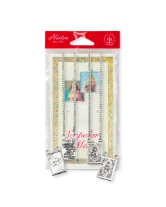 7/8" Genuine Pewter Scapular with Our Lady of Mount Carmel and Sacred Heart of Jesus Medal on 2 18" Chains. Carded