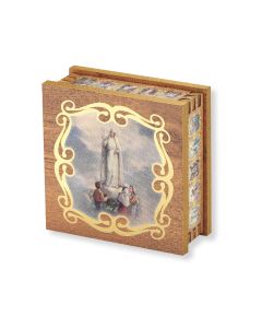 Our Lady of the Fatima Natural Wood Rosary Keepsake Box