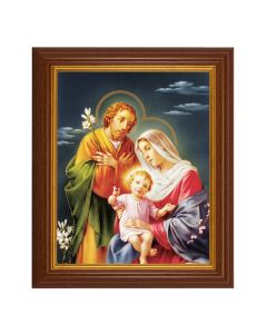 10 1/2" x 12 1/2" Walnut Finish Beveled Frame with 8" x 10" The Holy Family Textured Art