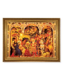 23.5" x 31" Antique Gold Leaf Beveled Frame, Roping Detail with 19" x 27" Adoration of Magi Textured Art