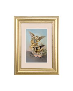 5 1/4" x 6 3/4" Gold Leaf Frame-Cream Matte with a 2 1/2" x 3 3/4" Saint Michael Print