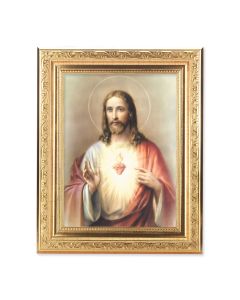 8 1/4" x 10 1/4" Gold Ornate Frame with a 6" x 8" Sacred Heart Print