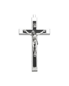 3 1/2" Silver Metal Crucifix with Antiqued Silver Corpus and Black Epoxied Inlay