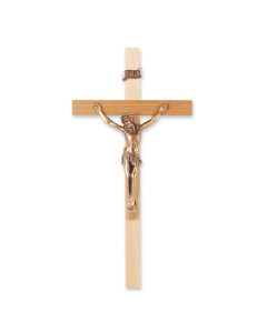 10" Oak Wood Cross with Museum Gold Finish Corpus