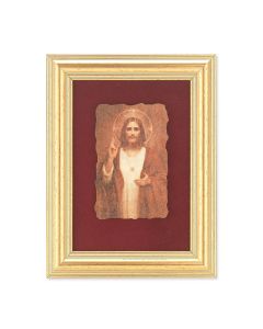 5" x 6.5" Gold Leaf Frame with 2.5" x 3.25" Chambers: Sacred Heart Fresco Print Mounted on Red Velvet Lining
