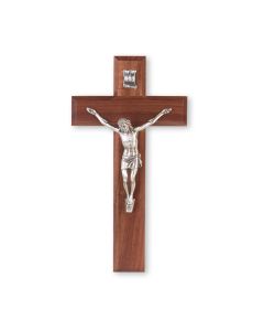 10" Walnut Wood Crucifix with Antiqued Fine Pewter Corpus