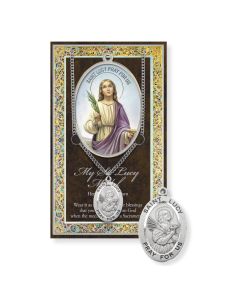Saint Lucy Genuine Pewter Medal on a 18" Chain with Biography and Picture Folder