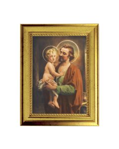 6 3/4" X 8 3/4" Gold Leaf Finish Frame with 5" X 7" Saint Joseph with Jesus Textured Art