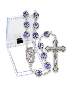 Filigree Capped Blue Bead Rosary, Boxed