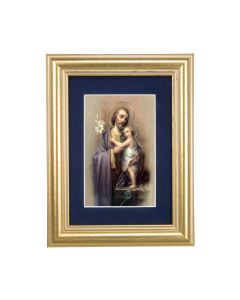 5 1/4" x 6 3/4" Gold Leaf Frame-Navy Blue Matte with a 2 1/2" x 3 3/4" Saint Joseph Print