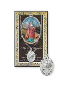 Saint Agatha Genuine Pewter Medal on a 18" Chain with Biography and Picture Folder