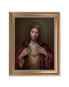 13 1/2" x 16 9/16" Gold Leaf Antique Finished Frame with 11" x 14" Simeone: Sacred Heart of Jesus Textured Art