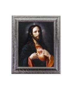 10 1/2" x 12 1/2" Grey Oak Finish Frame with an 8" x 10" Ponce: The Sacred Heart of Jesus Print