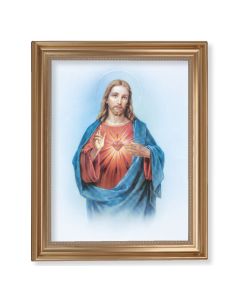 13 1/2" x 16 9/16" Gold Leaf Antique Finished Frame with 11" x 14"  Sacred Heart of Jesus Textured Art