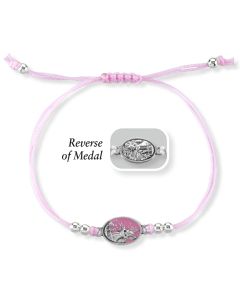 Pink Cord Bracelet with Guardian Angel Medal and Accent Beads
