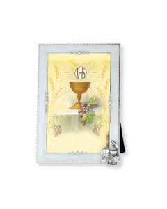 White Pearlized Communion Girl with Chalice Photo Frame-P65
