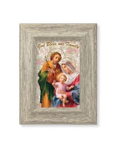 6 1/2" x 8 1/2" Grey Weathered Frame with Holy Family Blessing Artwork on Wood Plaque