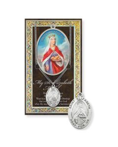 Saint Elizabeth Genuine Pewter Medal on a 18" Chain with Biography and Picture Folder