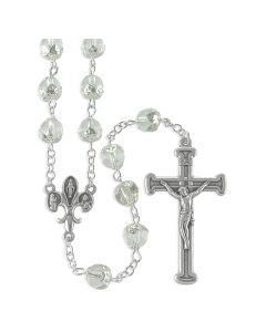Tulip Capped Crystal Glass Bead Rosary, Boxed