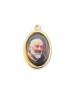 1" Saint Pio Gold Finish Picture Medal