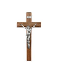 12" Walnut Cross with Fine Pewter Corpus