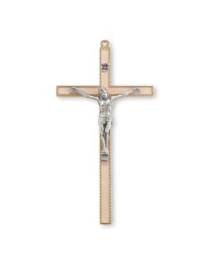 7" Gold Finish Pearlized Metal Cross with Fine Pewter Corpus-P65