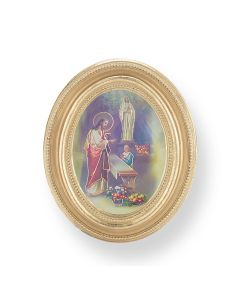 3 1/2" x 4 1/2" Gold Oval Frame with a First Communion Boy Print-P65