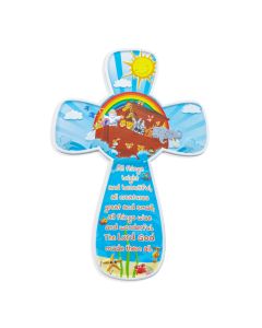 6" Child Noahs Ark Resin Cross in Clear Plastic Box