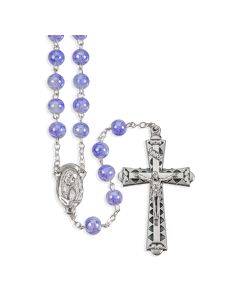 6mm Violet/Blue Marbleized Rosary with Center and Crucifix 