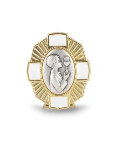 2 1/4" Communion Boy Gold Plaque with White Epoxy