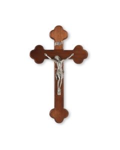 10" Budded Walnut Wood Cross with a Fine Pewter Corpus