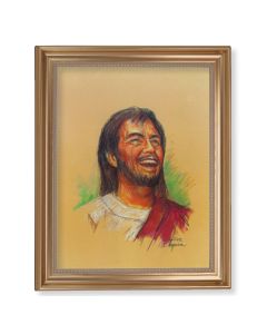 13 1/2" x 16 9/16" Gold Leaf Antique Finished Frame with 11" x 14"  Segura: Laughing Jesus Textured Art