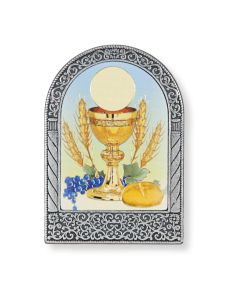 2" x 2 3/4" Antique Silver Standing Metal Arch Frame with Gold Embossed Communion Image