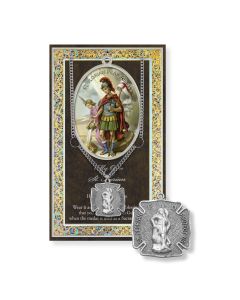 Saint Florian Genuine Pewter Medal on a 24" Chain with Biography and Picture Folder
