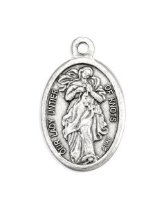 1" Oval Antiqued Silver Oxidized Our Lady Untier of Knots Medal