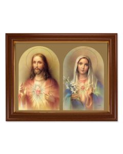 15 1/2" x 19 1/2" Walnut Finish Frame with Gold Accent and a 12" x 16" The Sacred Hearts Textured Art