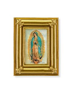 Gold Frame with Fleur de lis Corners and an Our Lady of Guadalupe Print-P65