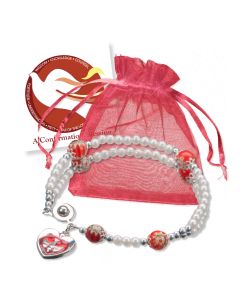 Confirmation Bracelet with Card in Red Organza Bag