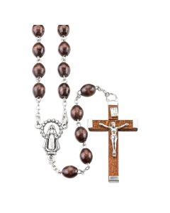 Maroon Boxwood Oval Bead Rosary