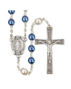 Blue Pearl Bead Rosary with White Our Father Beads