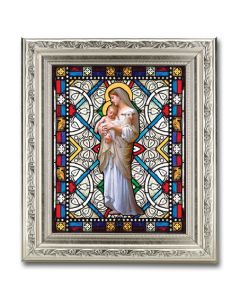 8.25" x 10.25" Silver Ornate Frame with a 6" x 8" Divine Innocence Textured Glass Artwork