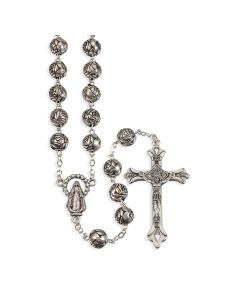 Rosebud Design Bead Silver Rosary