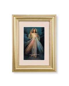 5 1/4" x 6 3/4" Gold Leaf Frame-Cream Matte with a 2 1/2" x 3 3/4" Divine Mercy Print