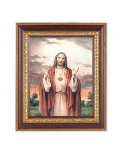 11 1/2" x 13 1/2" Cherry Frame with Gold Trim with an 8" x 10" Sacred Heart of Jesus Print
