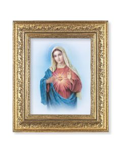 12 1/2" x 14 1/2" Ornate Gold Leaf Antique Frame with 8" x 10" Immaculate Heart of Mary Print
