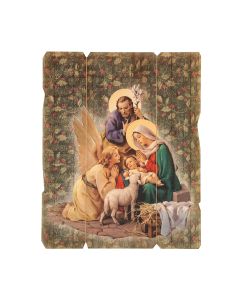 11 1/4" x 14" Nativity with Angel Large Vintage Wooden Plaque
