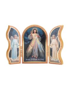 Divine Mercy Standing Natural Wood Triptych