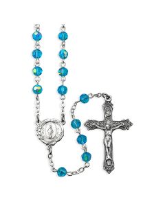 Aqua Aurora Borealis Bead Rosary, Boxed