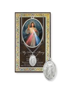 Divine Mercy Genuine Pewter Medal on a 24" Chain with Biography and Picture Folder