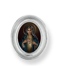 3 1/2" x 4 1/2" Silver Oval Frame with a Simeone: Immaculate Heart of Mary Print-P65
